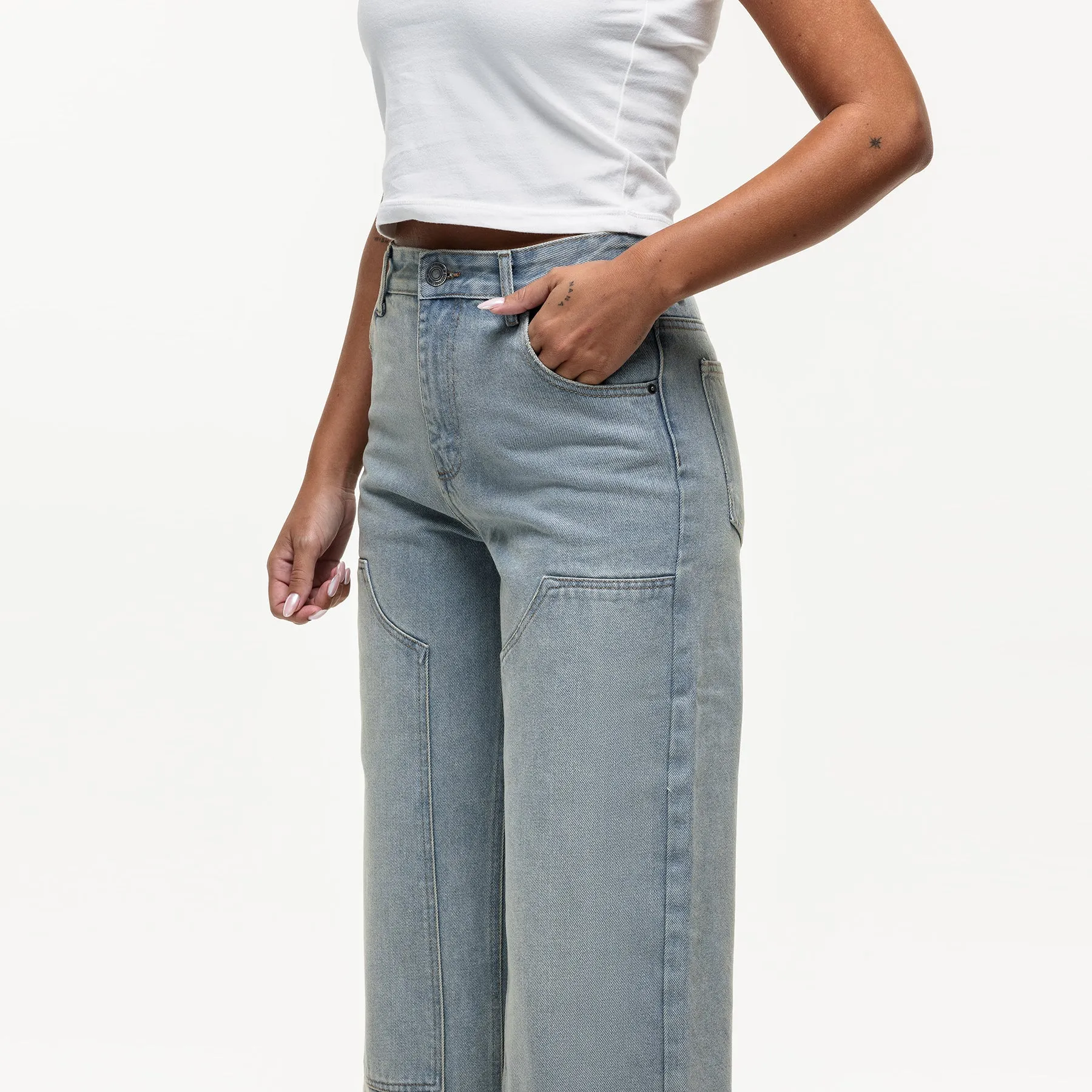 Washed Sand Blue Baggy Denim Jean