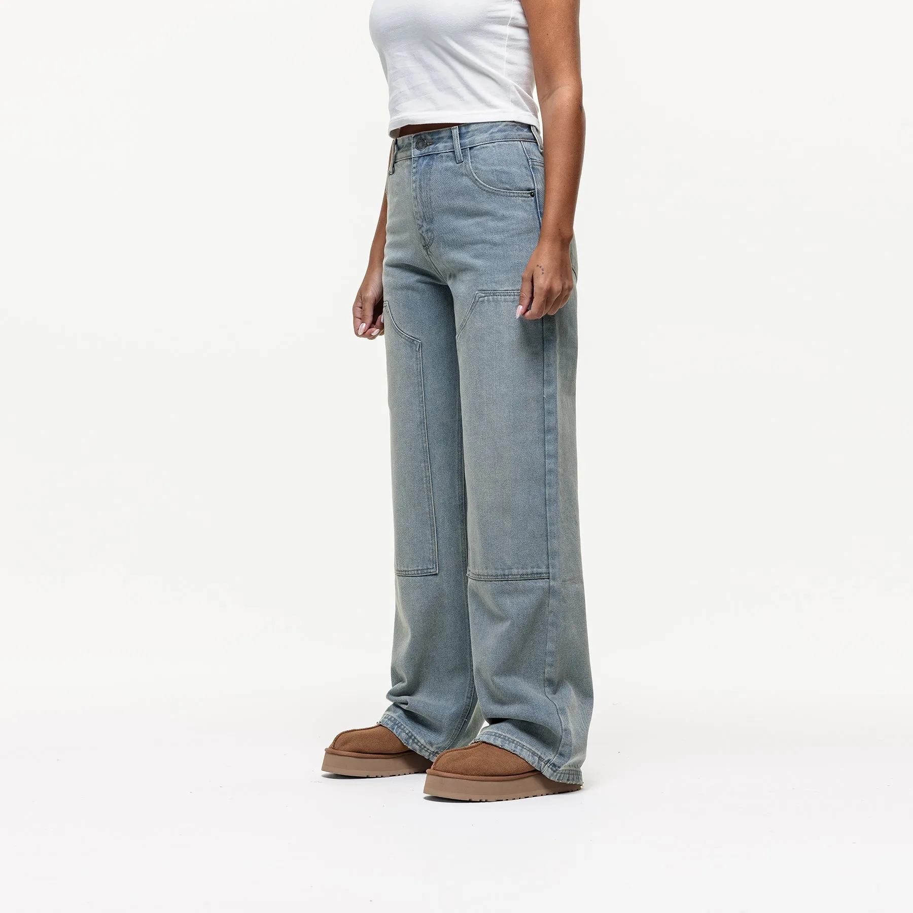 Washed Sand Blue Baggy Denim Jean