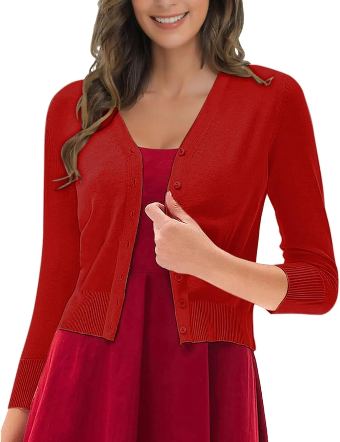 Women Cardigan 3/4 Sleeves Elegant Simple Versatile Short Coat Women's Cardigan Women's Draped Front Open Cardigan