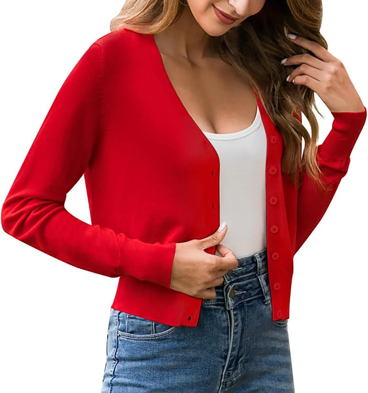 Women Cardigan 3/4 Sleeves Elegant Simple Versatile Short Coat Women's Cardigan Women's Draped Front Open Cardigan