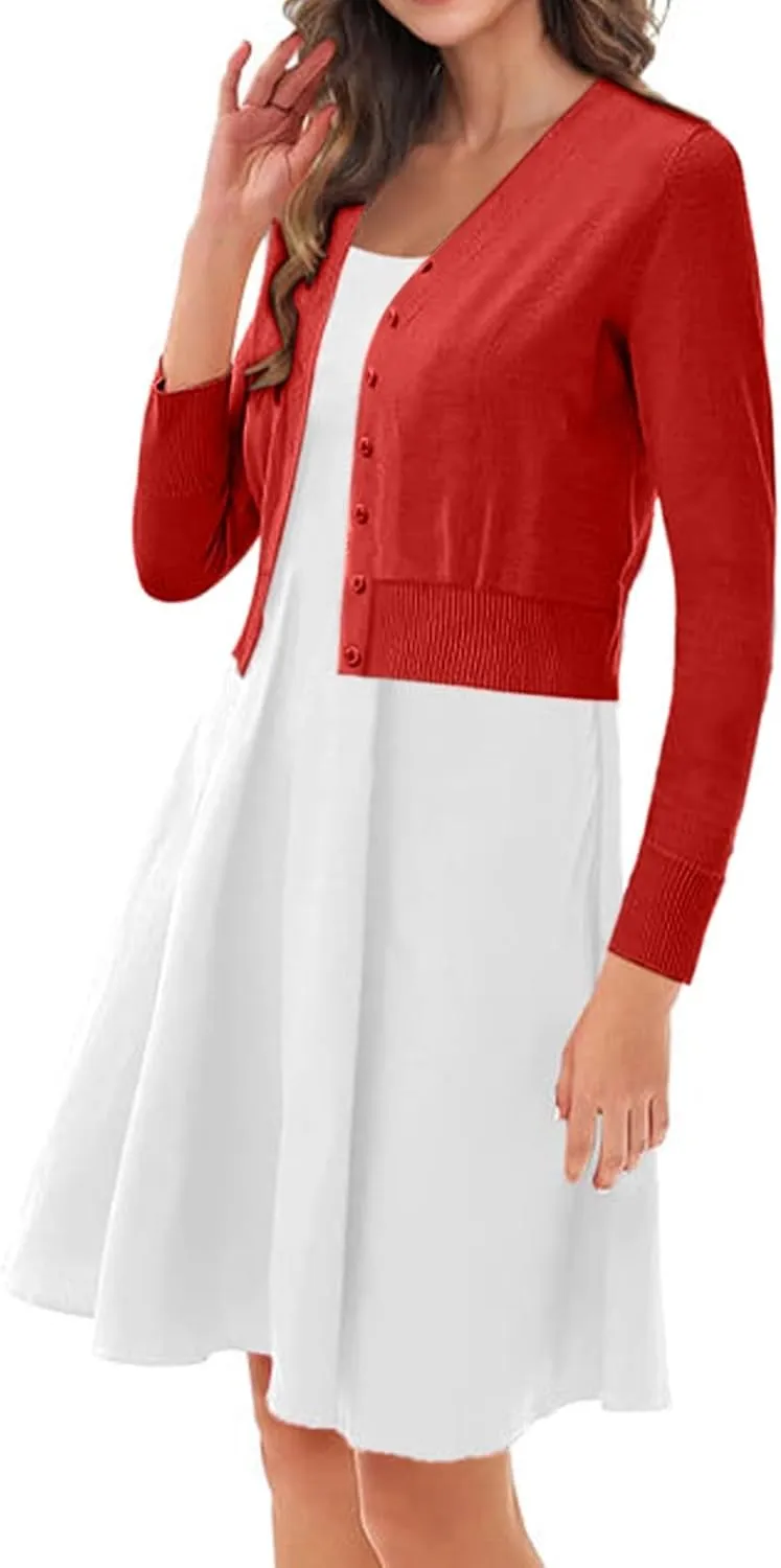 Women Cardigan 3/4 Sleeves Elegant Simple Versatile Short Coat Women's Cardigan Women's Draped Front Open Cardigan