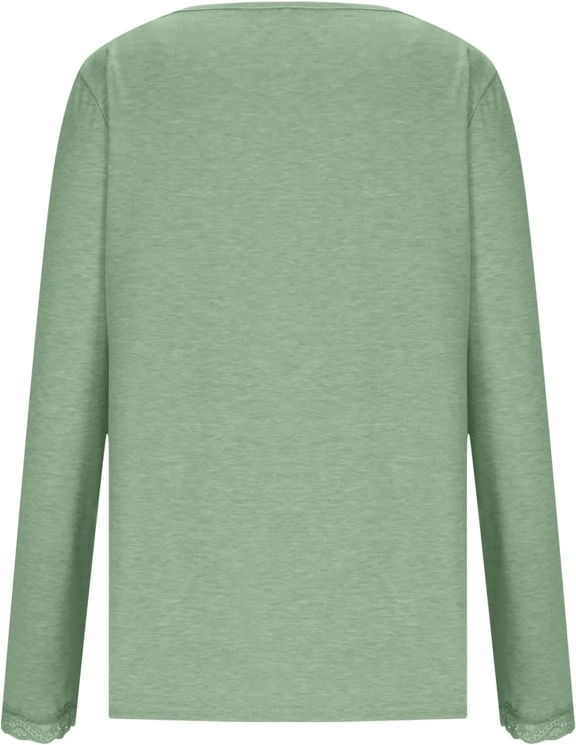 Women Long Sleeve T Shirts Fashion Lace Trim V Neck Tops Comfy Basic Tee Casual Lightweight Loose Plain Pullover Blouse