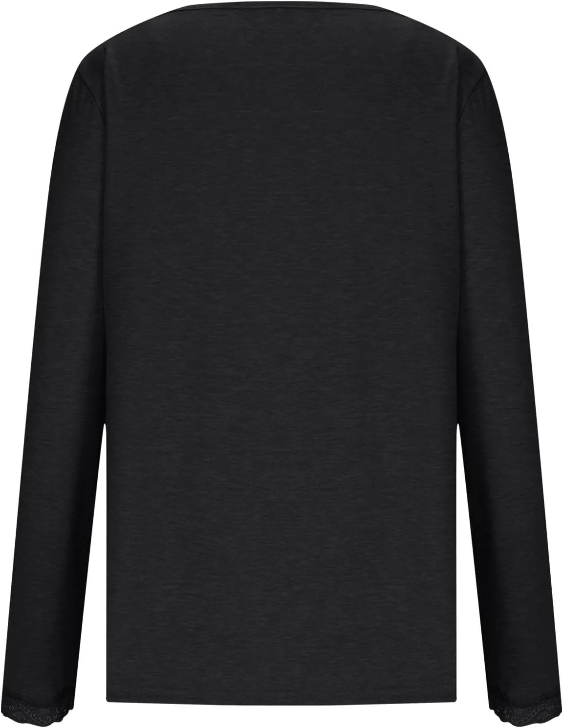 Women Long Sleeve T Shirts Fashion Lace Trim V Neck Tops Comfy Basic Tee Casual Lightweight Loose Plain Pullover Blouse