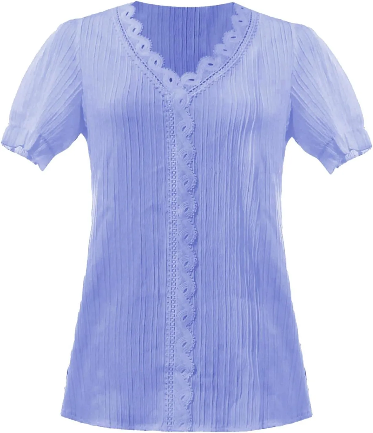 Women Summer Lace V Neck Plain Lace Elegant Shirt Solid Color Elegant Short Sleeve Comfy Flattering Tunic Tops for Women