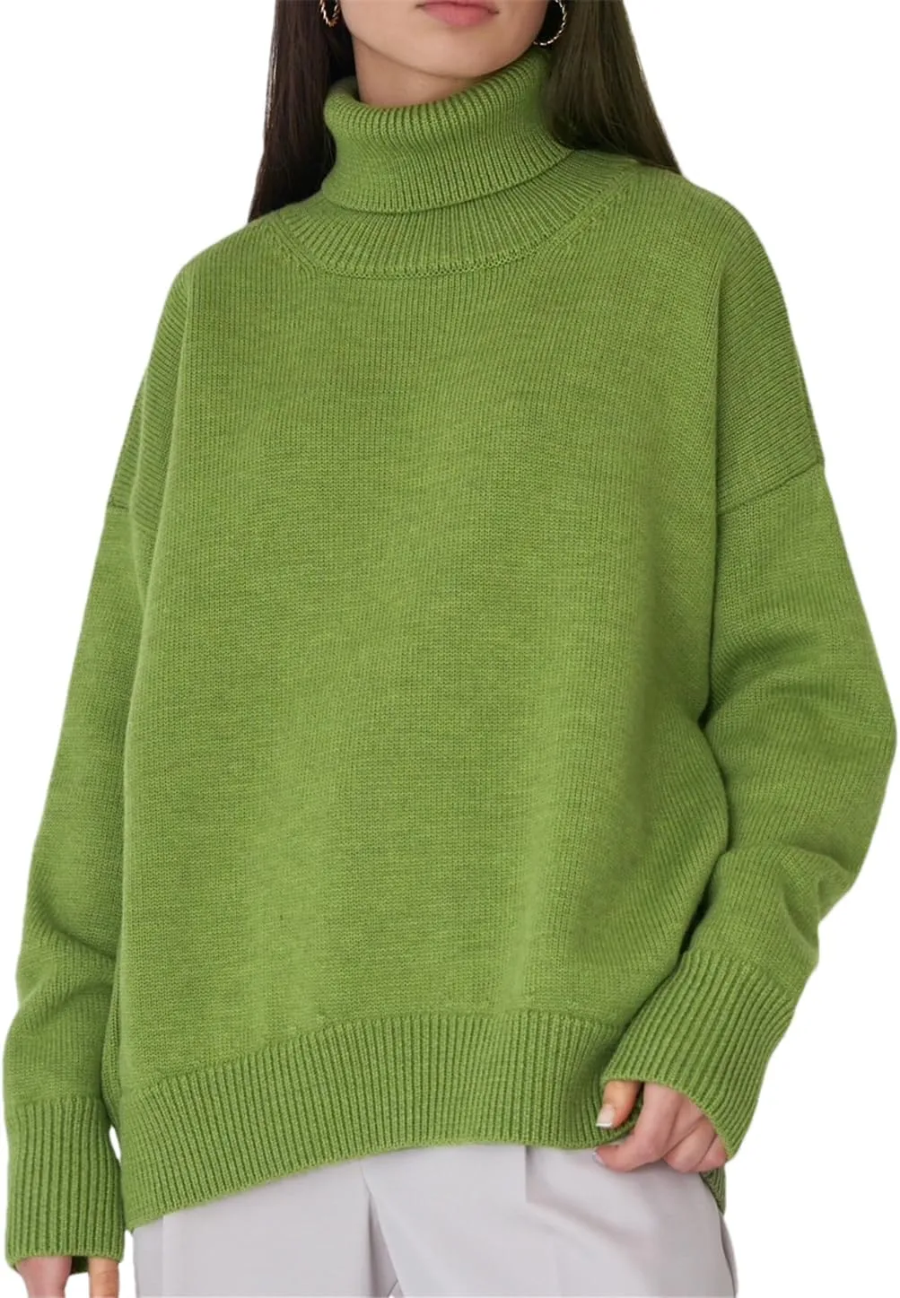 Women's Casual Turtleneck Oversize Sweater Soft Thick Warm Knitted Basic Pullover Sweaters