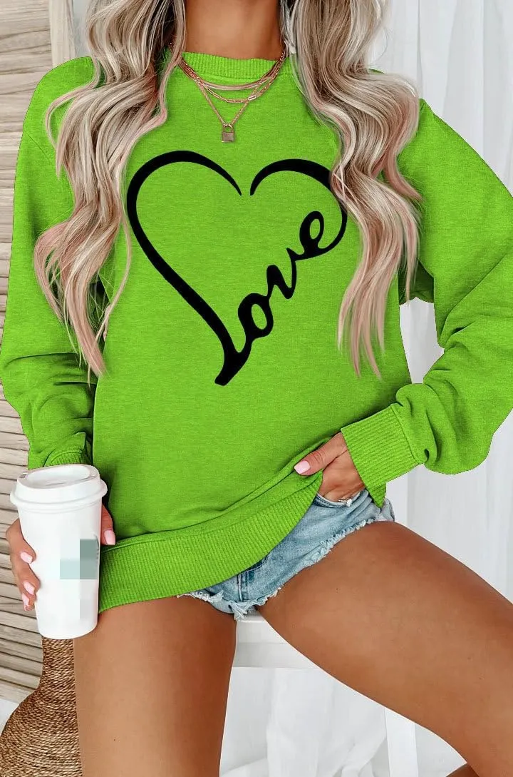 Womens Crewneck Sweatshirts Valentine's Day Sweatshirt Love Graphic Print Shirt Casual Heart Long Sleeve Pullover Tops
