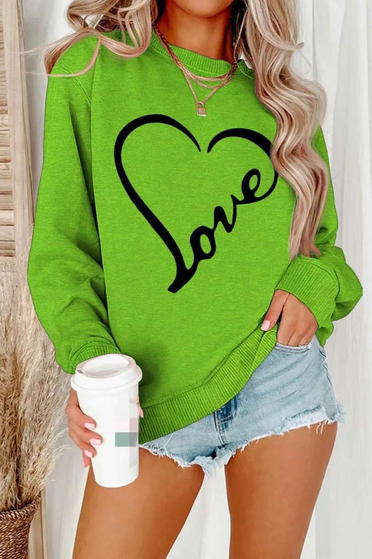 Womens Crewneck Sweatshirts Valentine's Day Sweatshirt Love Graphic Print Shirt Casual Heart Long Sleeve Pullover Tops