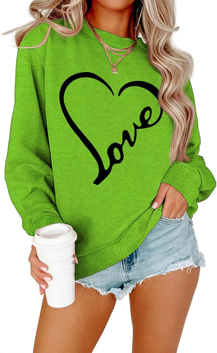Womens Crewneck Sweatshirts Valentine's Day Sweatshirt Love Graphic Print Shirt Casual Heart Long Sleeve Pullover Tops