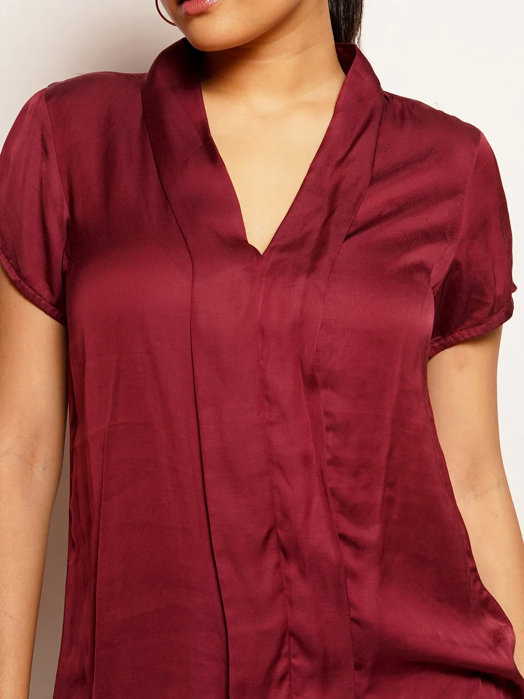 Women's Maroon Plain Basic Top