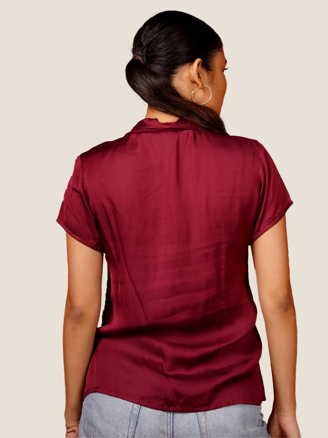 Women's Maroon Plain Basic Top