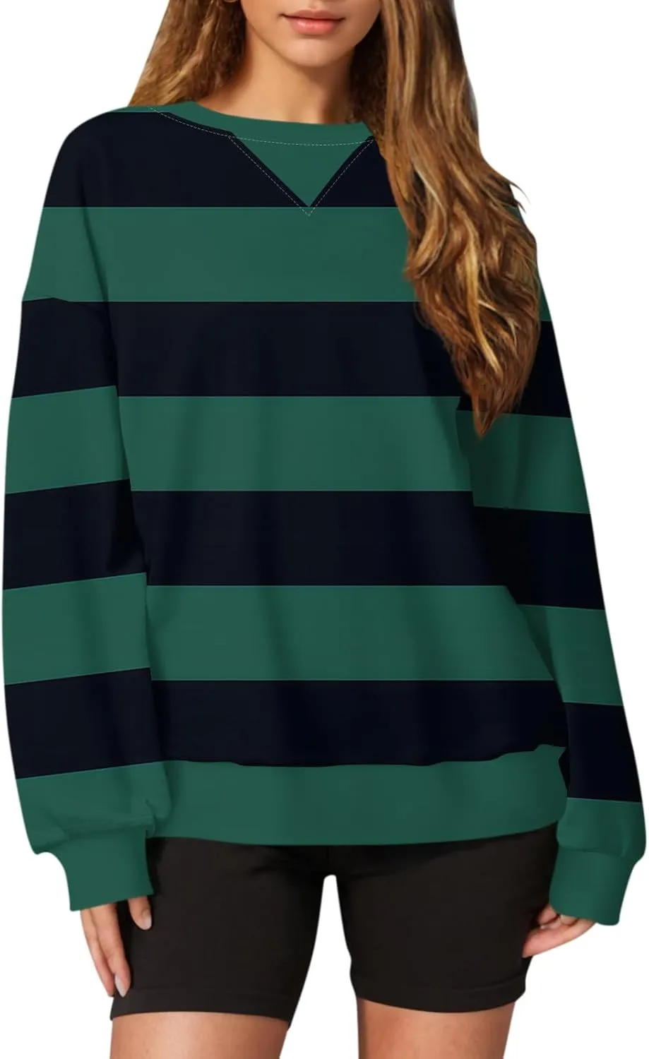 Women's Oversized Pullover Striped Sweatshirt Soft Crew Neck Fall Sweaters for Women Trendy 2024