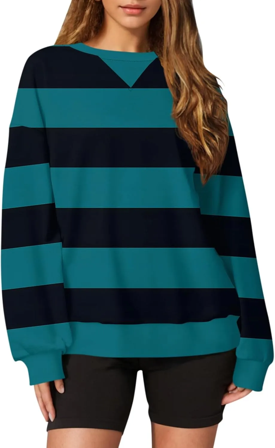 Women's Oversized Pullover Striped Sweatshirt Soft Crew Neck Fall Sweaters for Women Trendy 2024