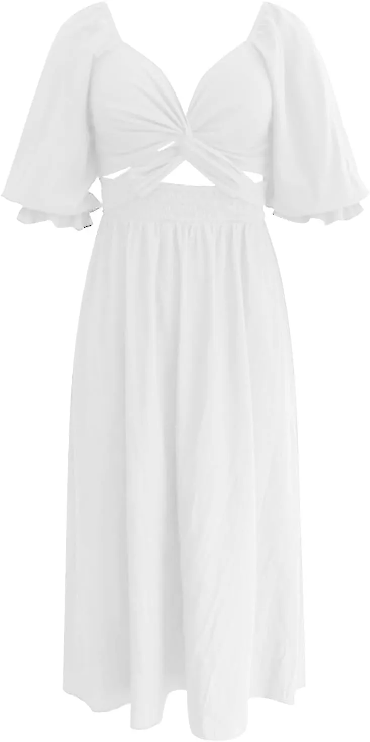 Womens Tie Rope Belt Ruffle Trim Sleeves Wear Fashion Elegant Dress Knit Sleeveless Dress Girls Knee Length