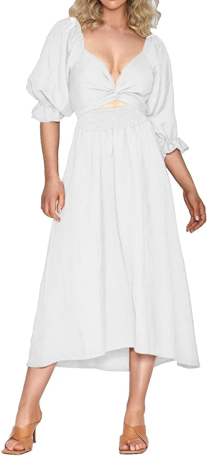 Womens Tie Rope Belt Ruffle Trim Sleeves Wear Fashion Elegant Dress Knit Sleeveless Dress Girls Knee Length