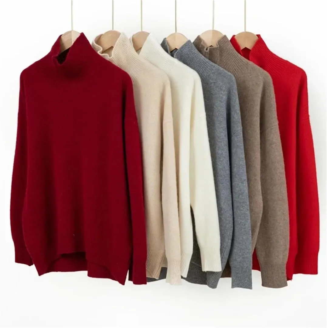 Women's Turtleneck Sweaters Casual Oversized Pullover Solid Color Warm Soft Jumpers Top