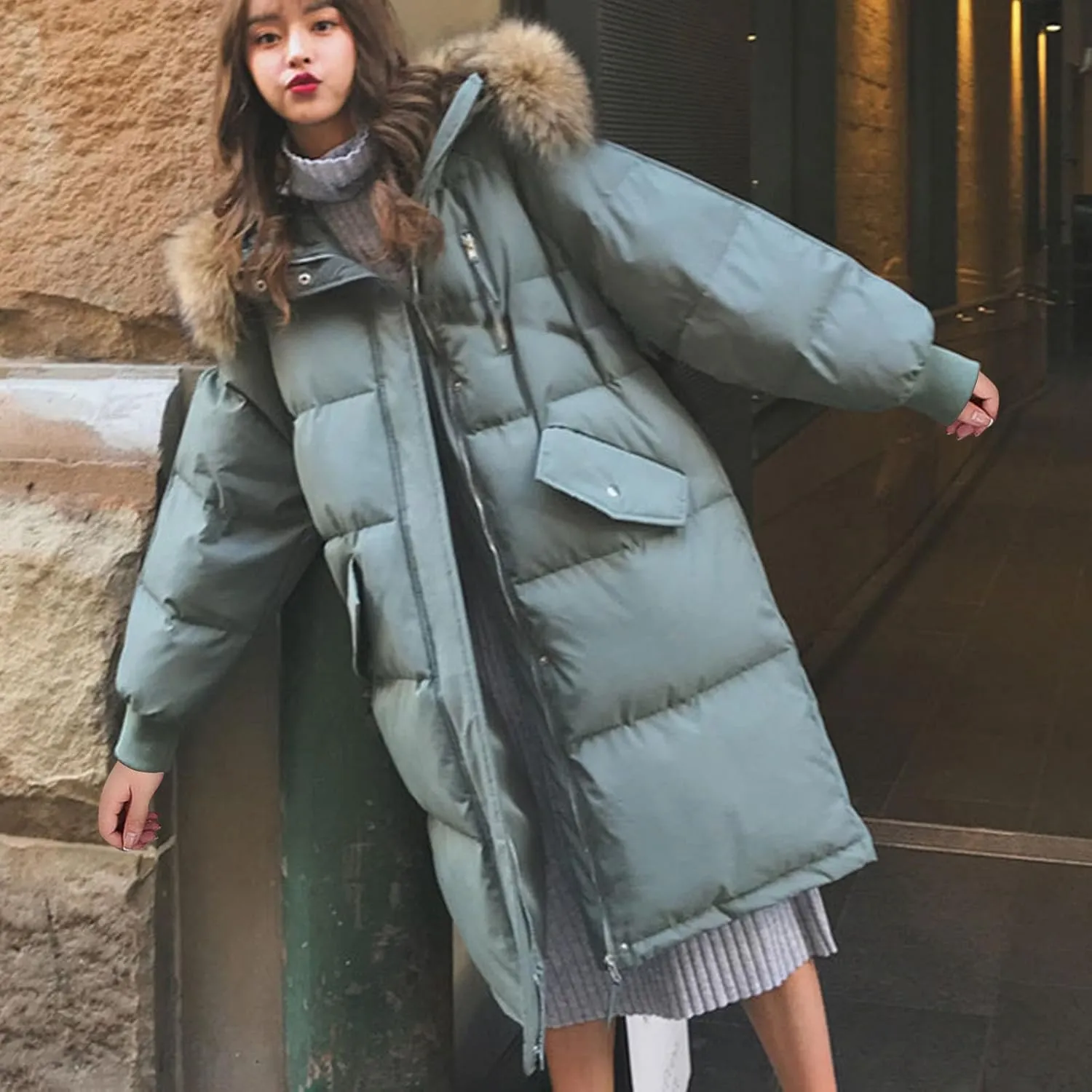 Women's Winter Padded Parka Puffer Jacket Thicken Quilted Down Coat Casual Light Faux Fur Warm Hooded Jacket
