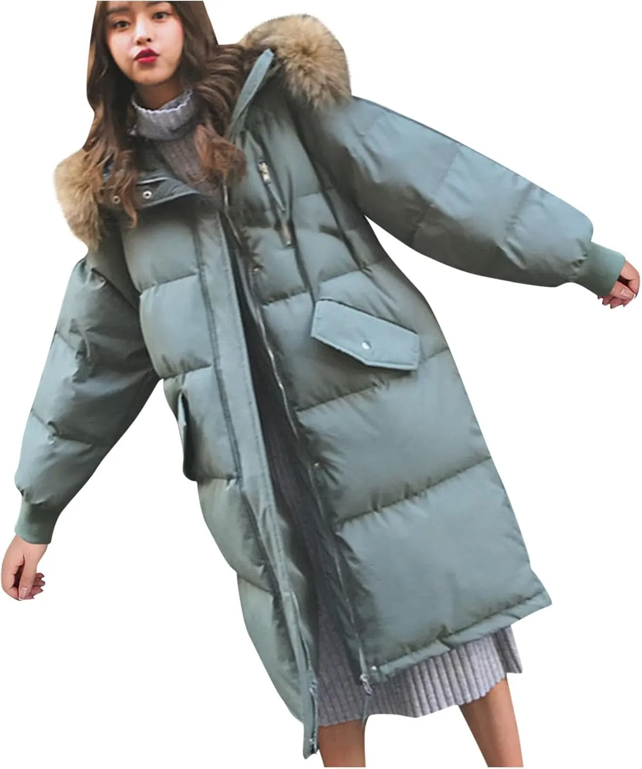 Women's Winter Padded Parka Puffer Jacket Thicken Quilted Down Coat Casual Light Faux Fur Warm Hooded Jacket