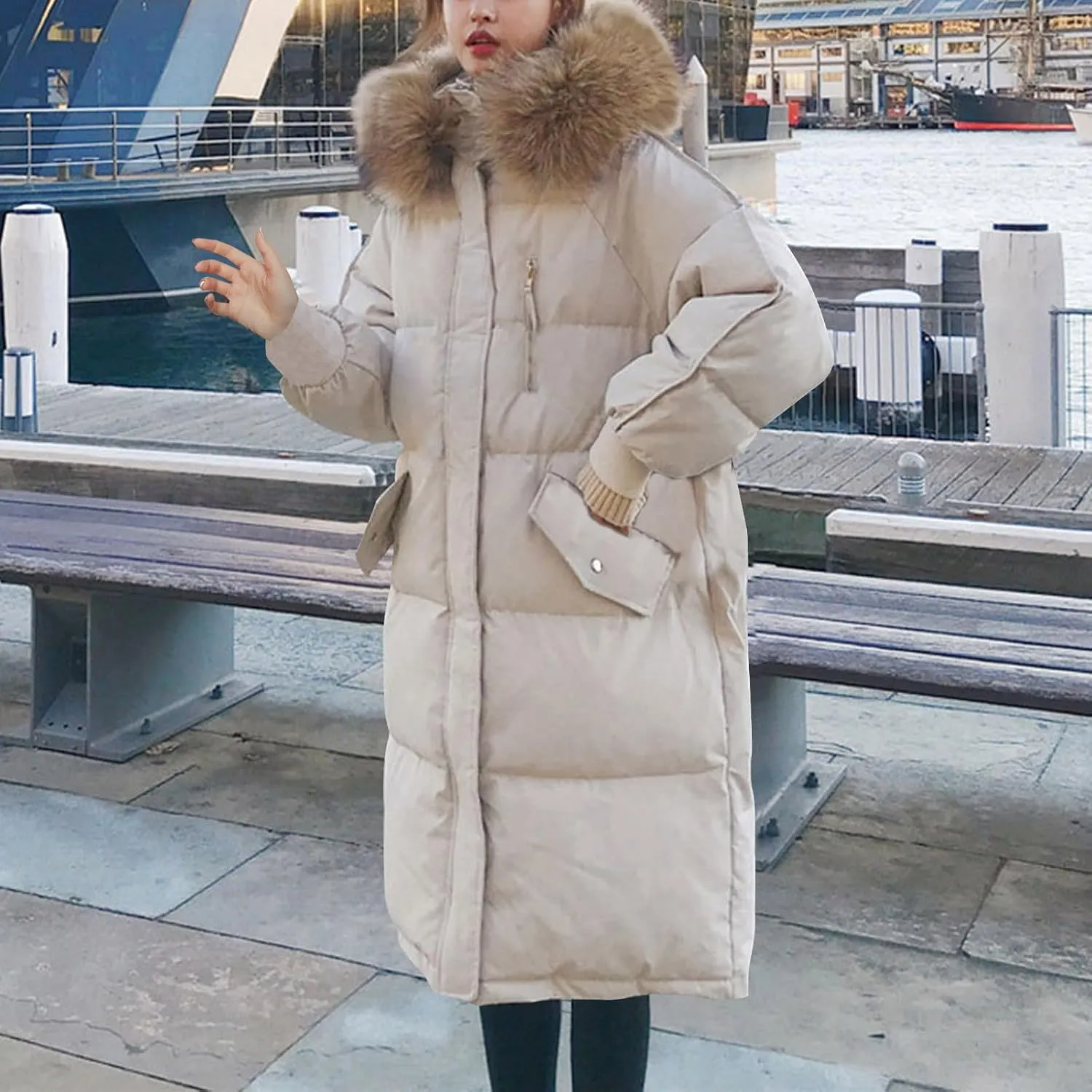 Women's Winter Padded Parka Puffer Jacket Thicken Quilted Down Coat Casual Light Faux Fur Warm Hooded Jacket